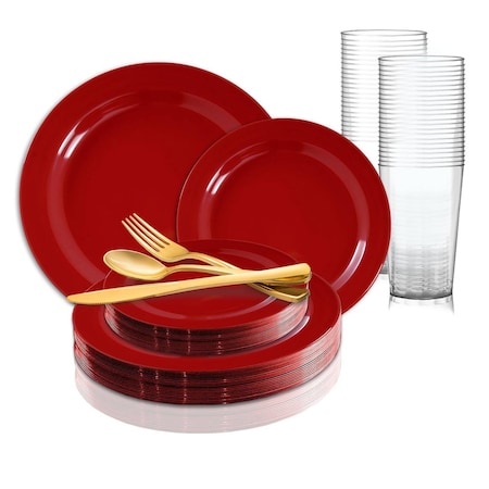 Smarty Had A Party Solid Red Holiday Round Disposable Plastic Wedding Value Set, 720PK 110RVS120